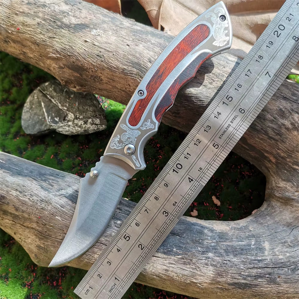 Mahogany Grip Folding Knife – Sleek Everyday Carry with Black Steel Blade