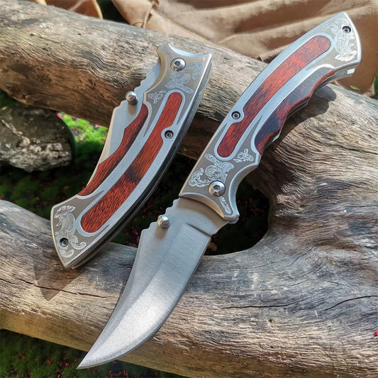 Mahogany Grip Folding Knife – Sleek Everyday Carry with Black Steel Blade