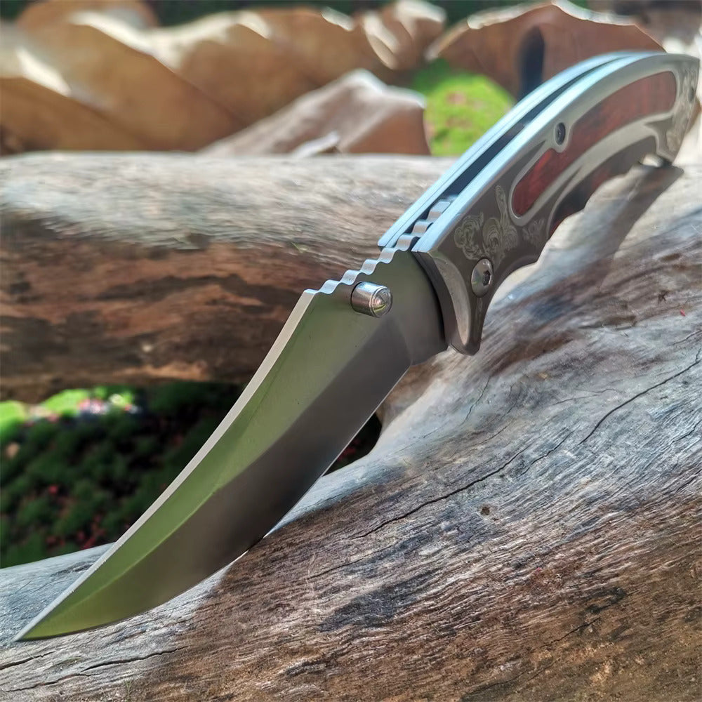 Mahogany Grip Folding Knife – Sleek Everyday Carry with Black Steel Blade