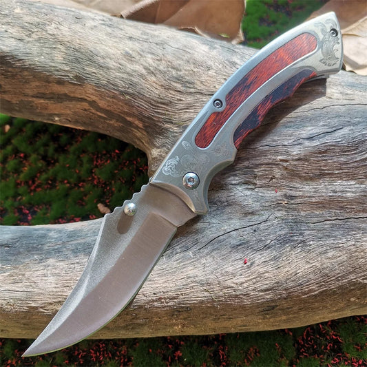 Mahogany Grip Folding Knife – Sleek Everyday Carry with Black Steel Blade